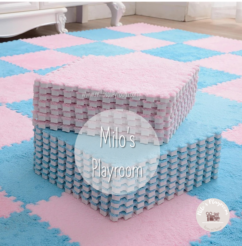 Pink and Blue Nursery Plush Baby Mats  - Plush Puzzle Playmat