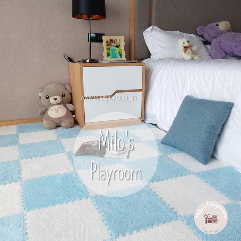 Boy Nursery Blue Plush Baby Mats  - Plush Puzzle Playmat