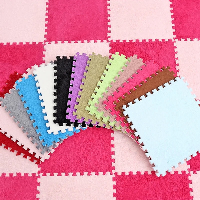 Beige Neutral Color Plush Baby Mats - Plush Puzzle Playmat