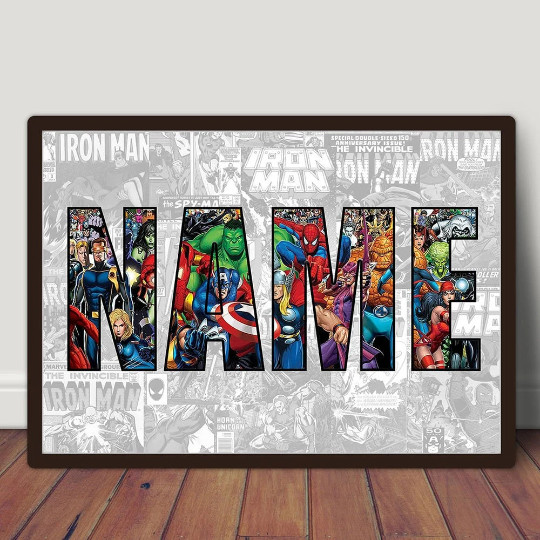 Personalized Name Art Prints | Superhero Nursery Name Poster | Marvell Nursery Deco | Gifts for Comics Lovers | Avenger Wall Art (No Frame)