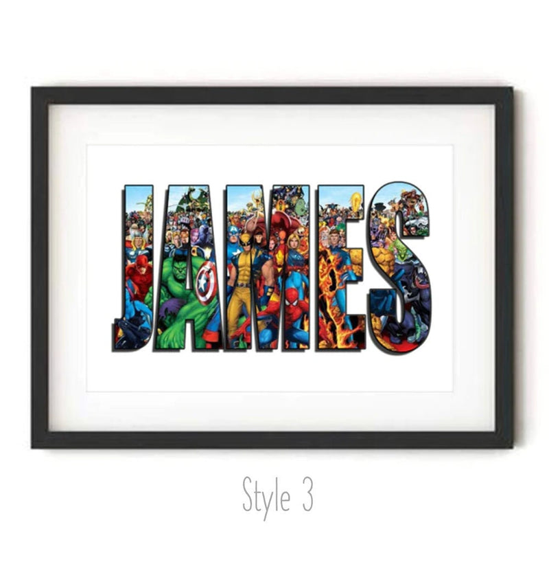 Personalized Name Art Prints | Superhero Nursery Name Poster | Marrvel Nursery Deco | Gifts for Comics Lovers | Wall Art (No Frame)