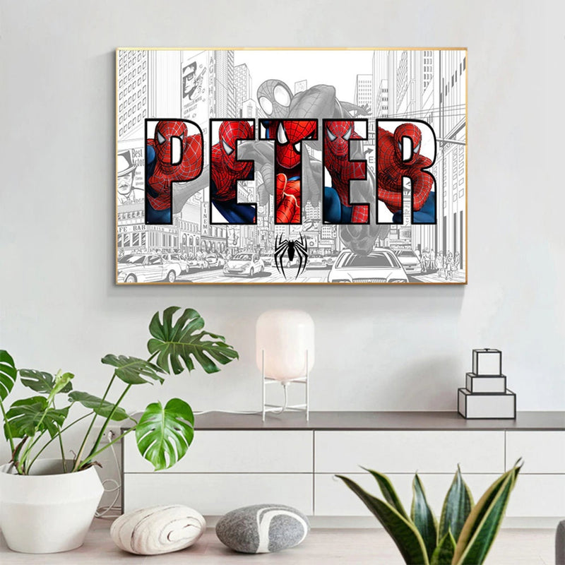 Spiderman Personalised Name | Superhero Custom Poster | Superpower Canvas | Wall Art Kids Room (no frame)