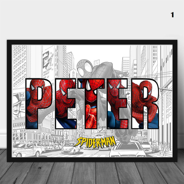 Spiderman Personalised Name | Superhero Custom Poster | Superpower Canvas | Wall Art Kids Room (no frame)